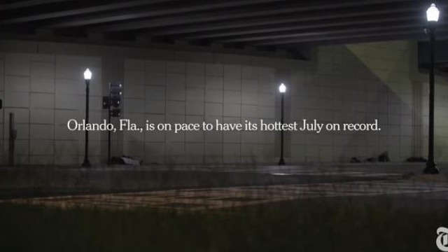 Nighttime Orlando street scene from New York Times high heat and housing crisis story