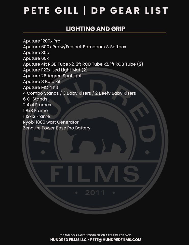 Hundred Films gear list